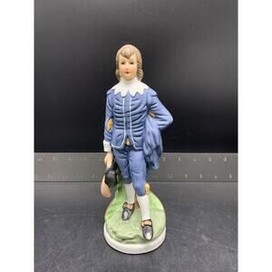 Vintage Bisque Porcelain Blue Boy Figurine Hat in Hand 8"